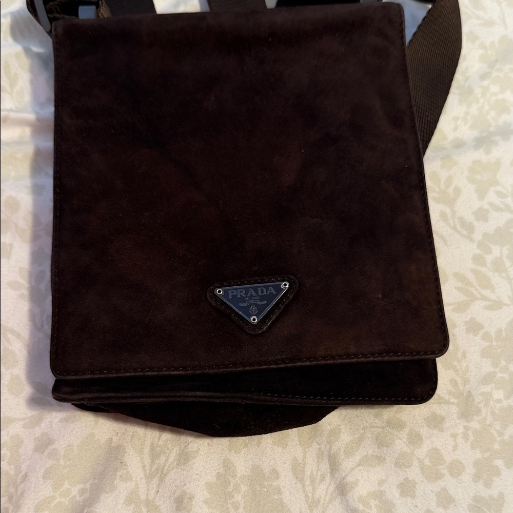 Prada Men's Dark Brown Suede Messenger Bag